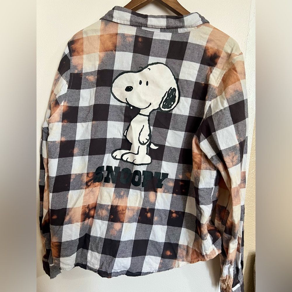 Peanuts Snoopy Bleach Splatter ButtonUp Shirt SzL Vintage 90s Grunge Normcore
